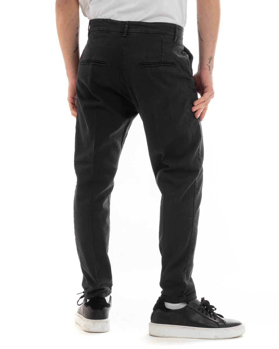 Pantaloni Jeans Uomo Regular Fit Tasca America Bottone Allungato Casual Nero GIOSAL-P5636A