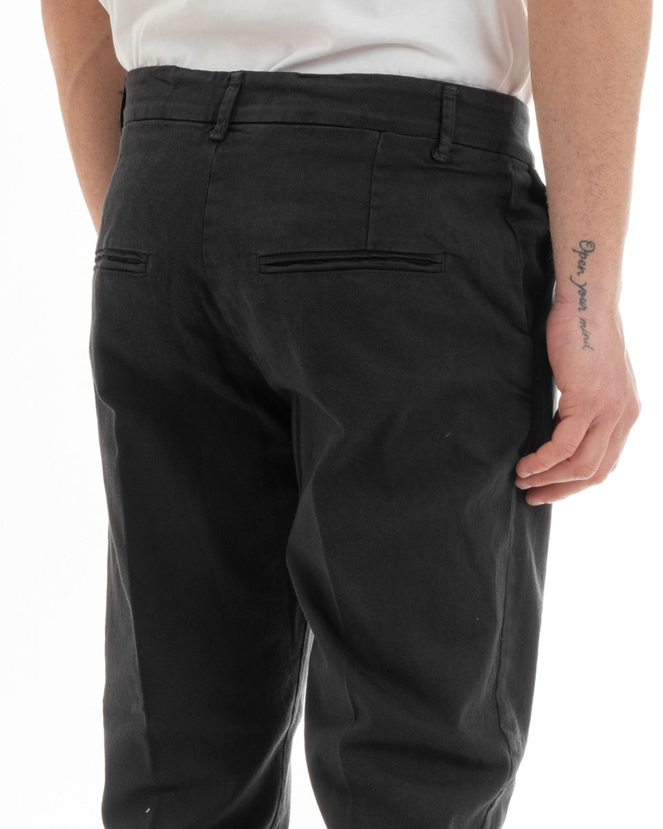 Pantaloni Jeans Uomo Regular Fit Tasca America Bottone Allungato Casual Nero GIOSAL-P5636A
