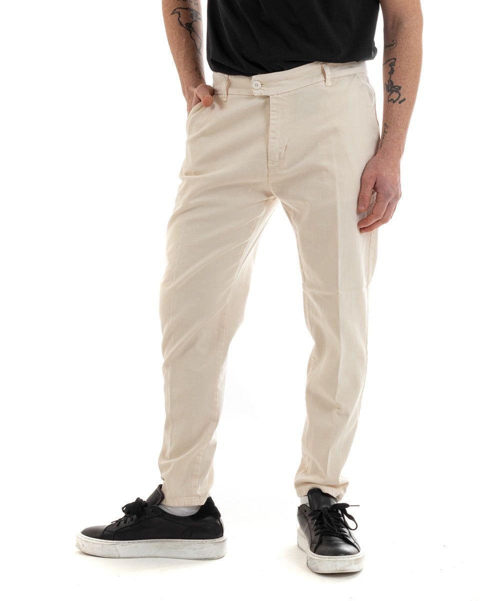 Men's Jeans Trousers Regular Fit America Pocket Elongated Button Casual Cream GIOSAL-P5638A