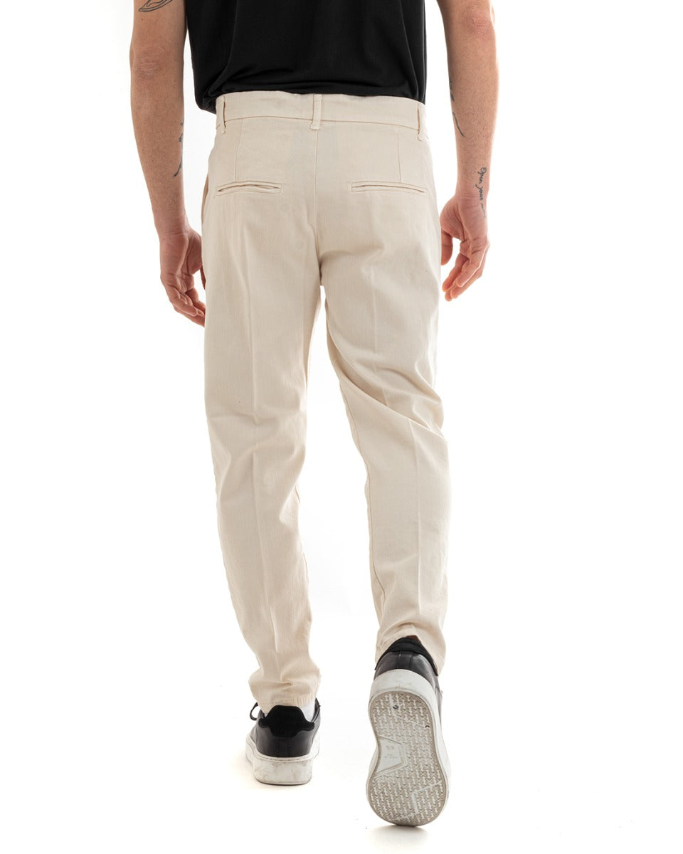 Pantaloni Jeans Uomo Regular Fit Tasca America Bottone Allungato Casual Panna GIOSAL-P5638A