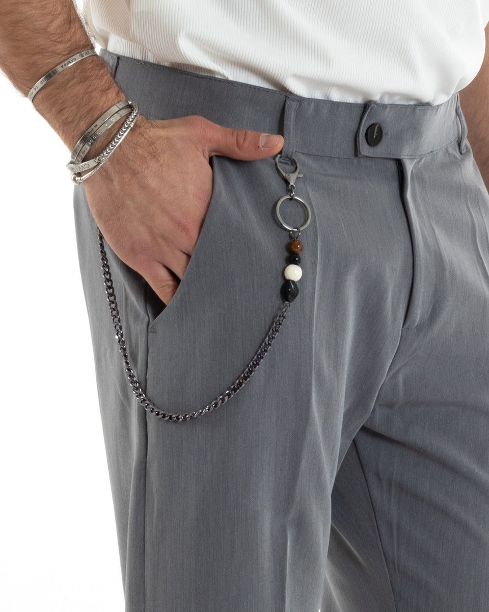 Pantaloni Uomo Viscosa Tasca America Classico Abbottonatura Allungata Casual Grigio Chiaro GIOSAL-P5639A