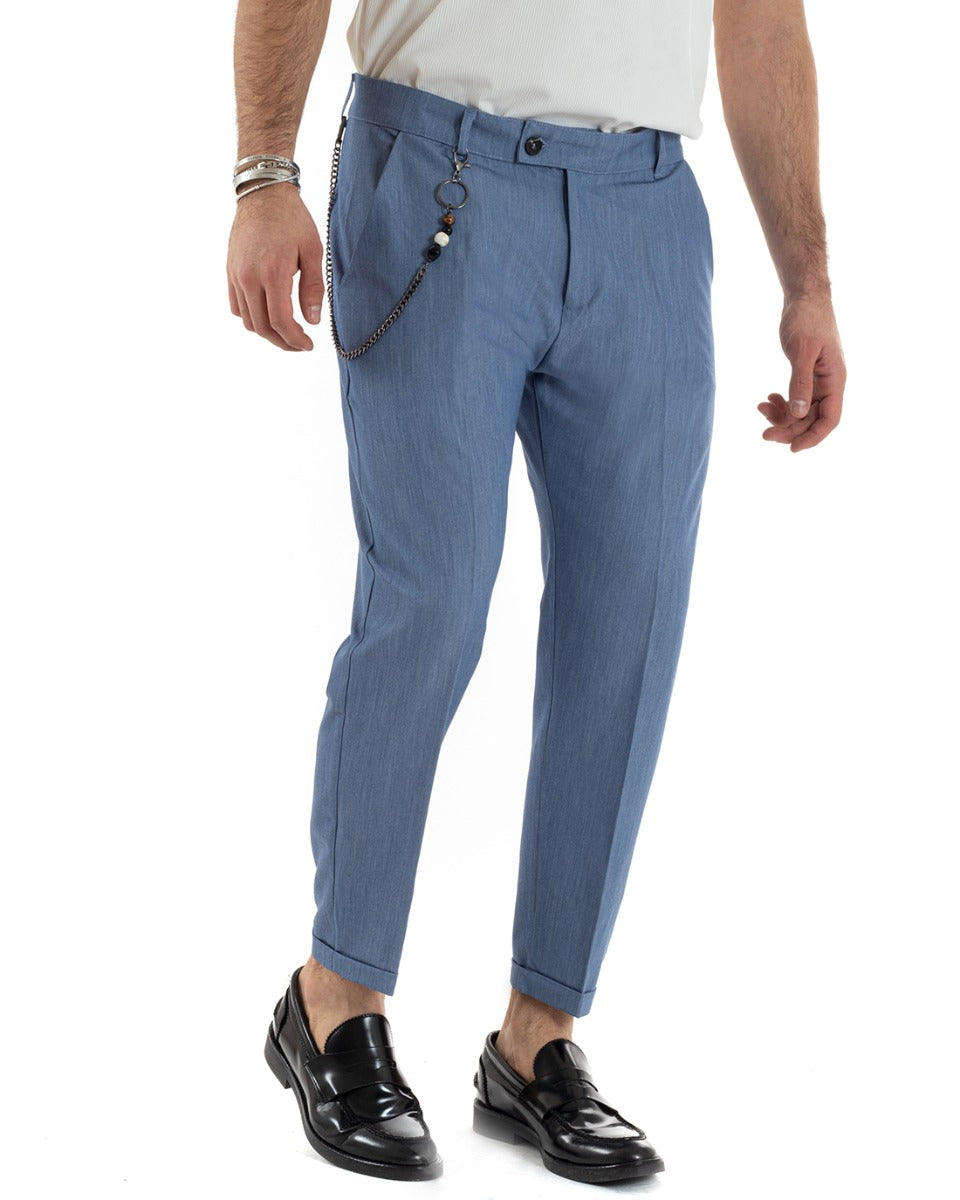 Classic Men's Trousers Elongated Button Viscose Casual Solid Color Denim GIOSAL-P5642A