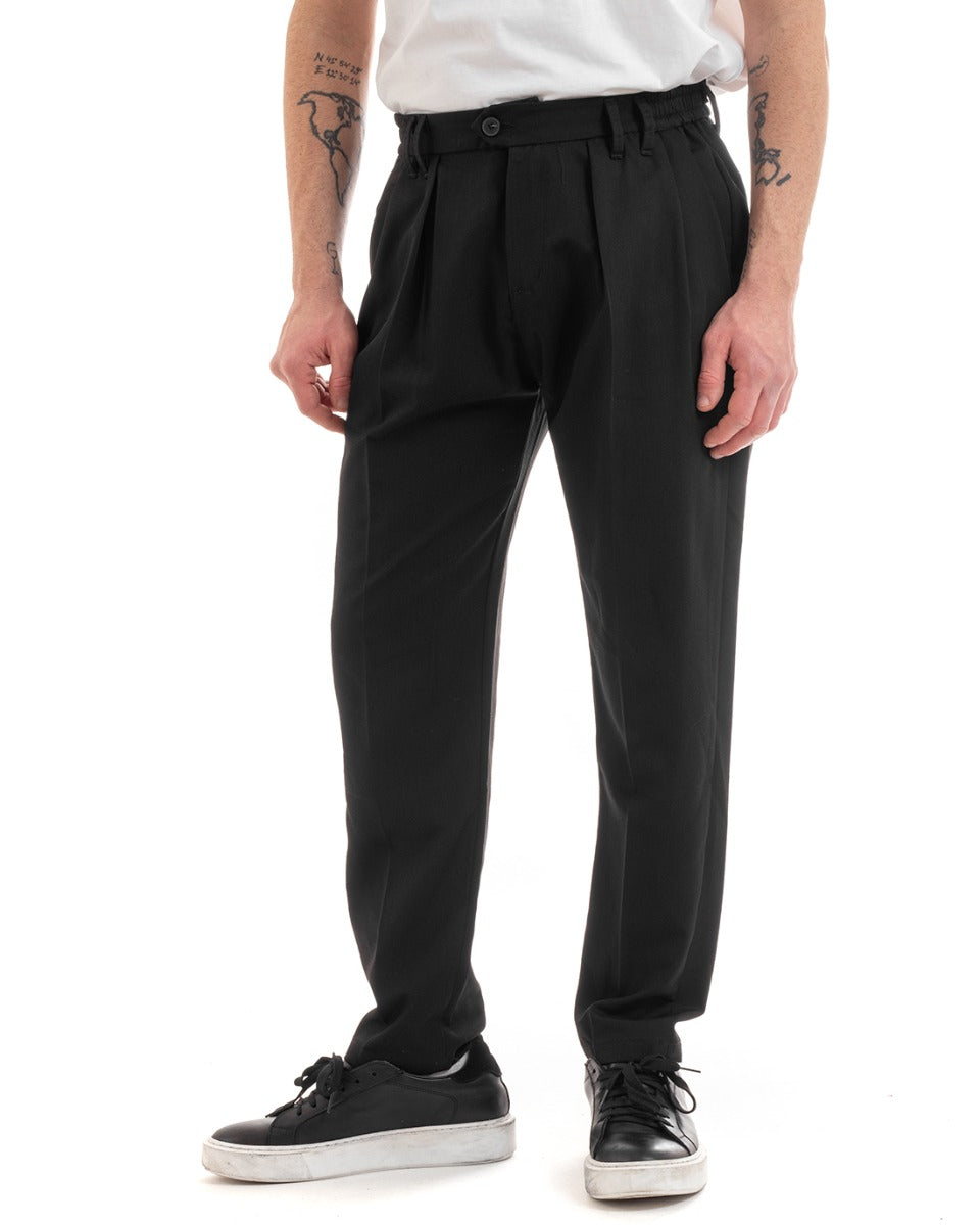 Men's Long Viscose Pants Solid Color Black Elastic Straight GIOSAL-P5646A