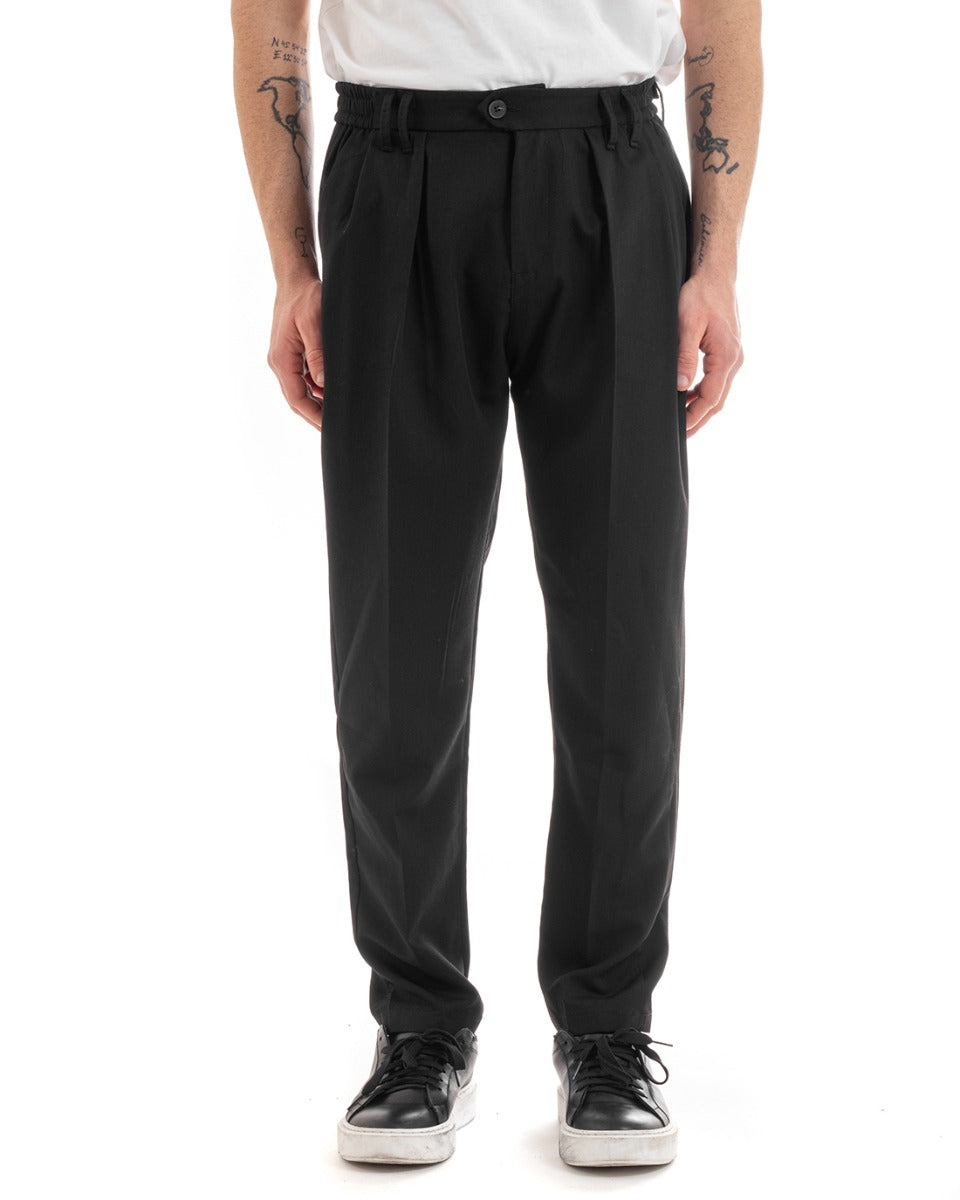 Men's Long Viscose Pants Solid Color Black Elastic Straight GIOSAL-P5646A