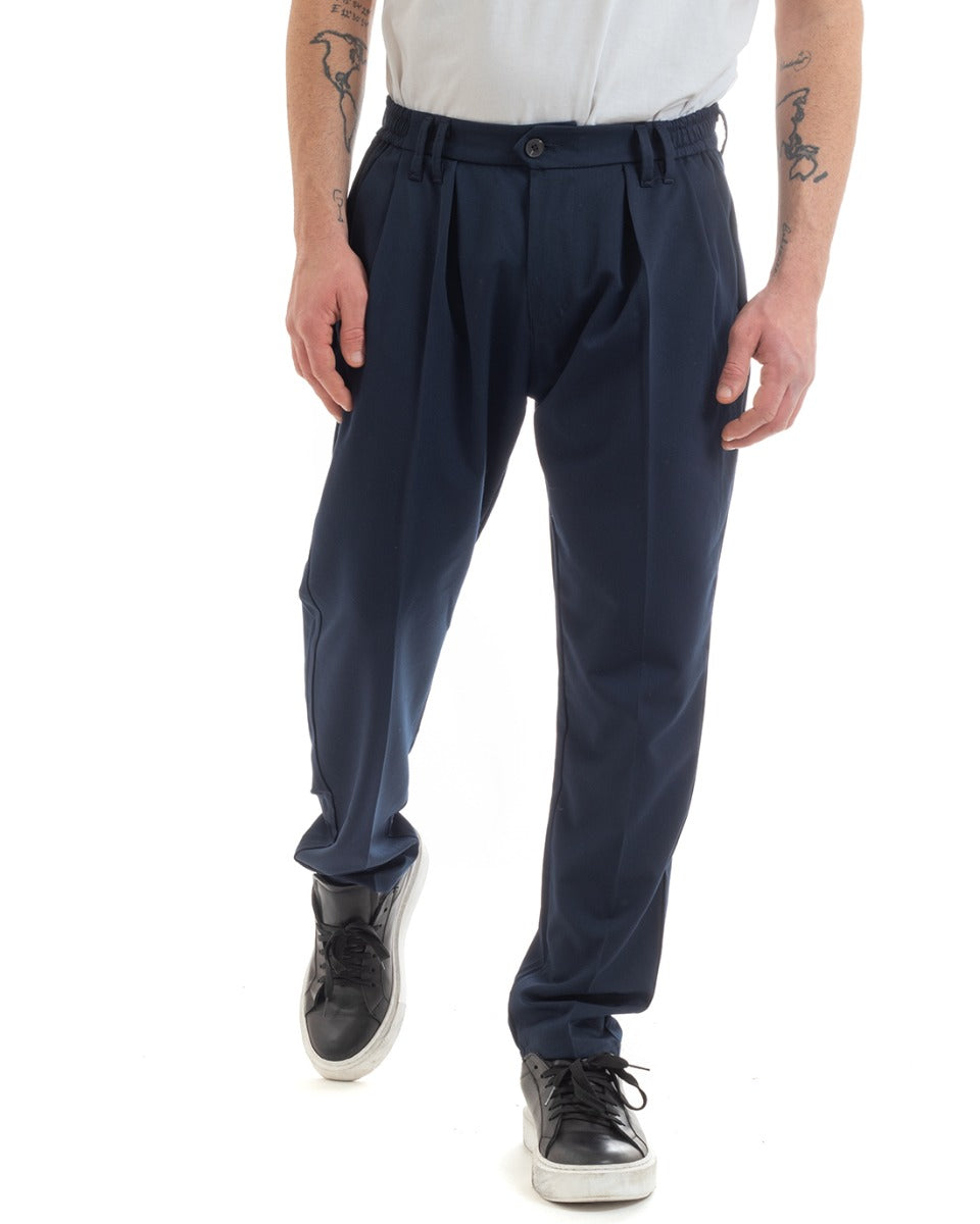 Pantaloni Uomo Pantalaccio Comodo Viscosa Elastico Straight Fit Blu GIOSAL-P5648A