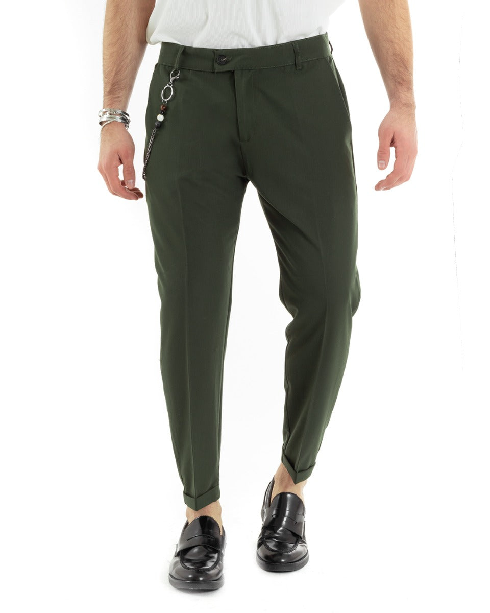 Pantaloni Uomo Viscosa Classico Abbottonatura Allungata Casual Verde GIOSAL-P5656A