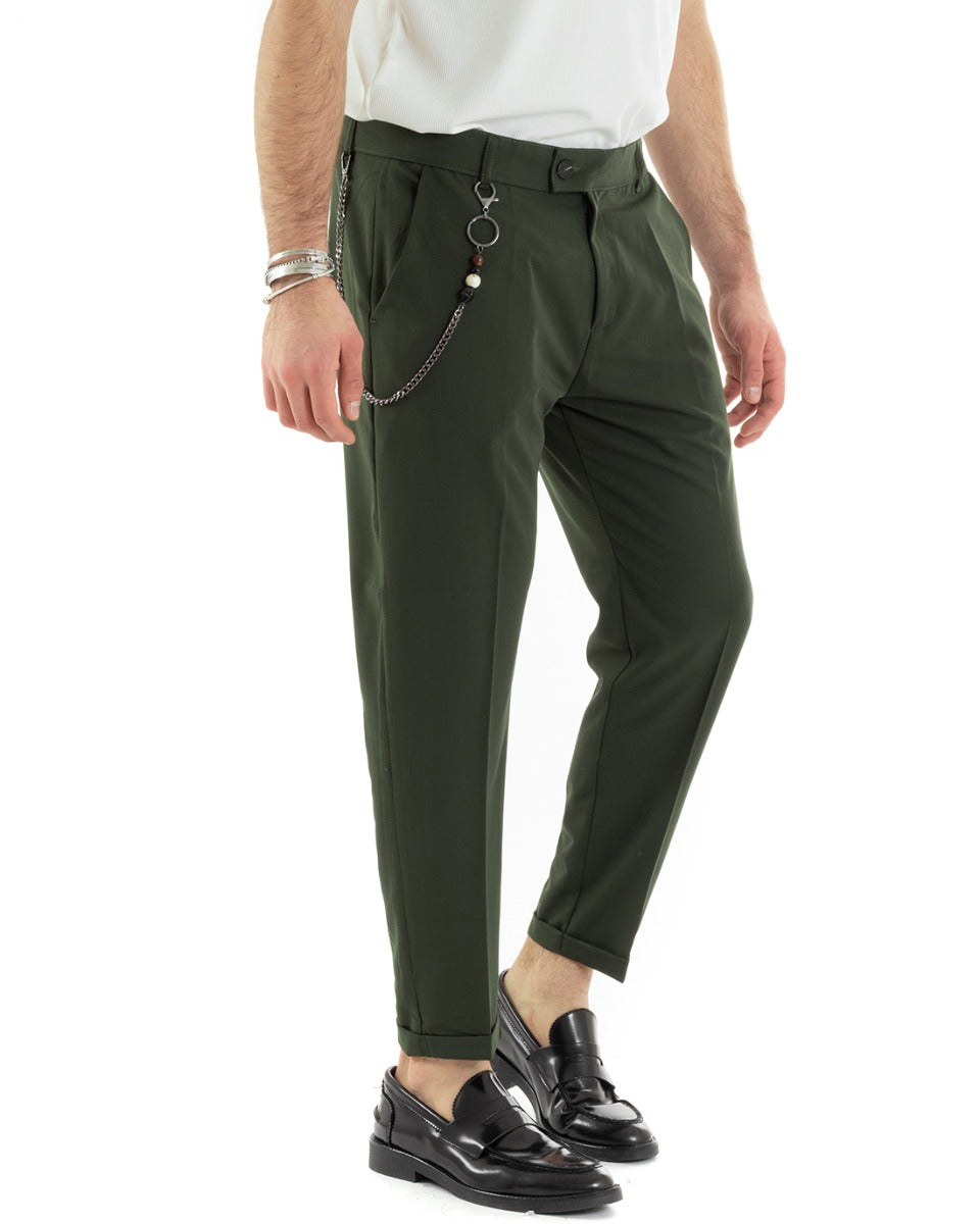 Pantaloni Uomo Viscosa Classico Abbottonatura Allungata Casual Verde GIOSAL-P5656A