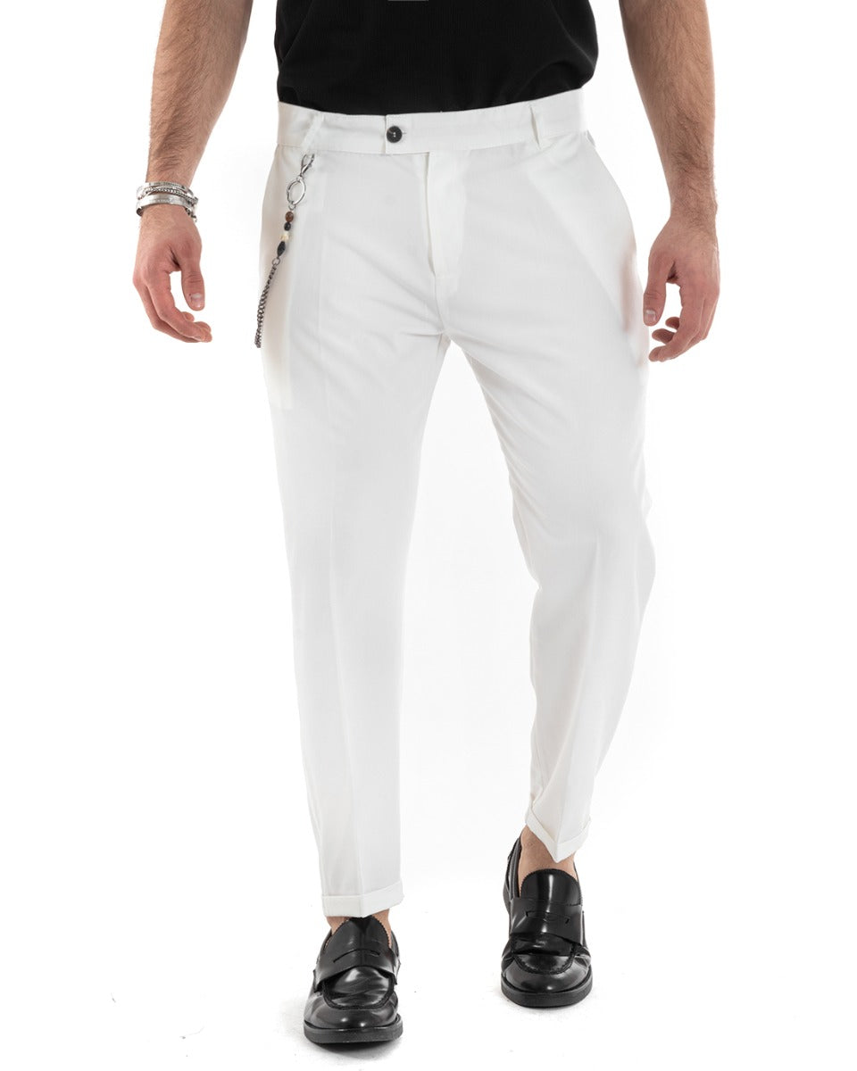 Pantaloni Uomo Viscosa Classico Abbottonatura Allungata Casual Bianco GIOSAL-P5659A