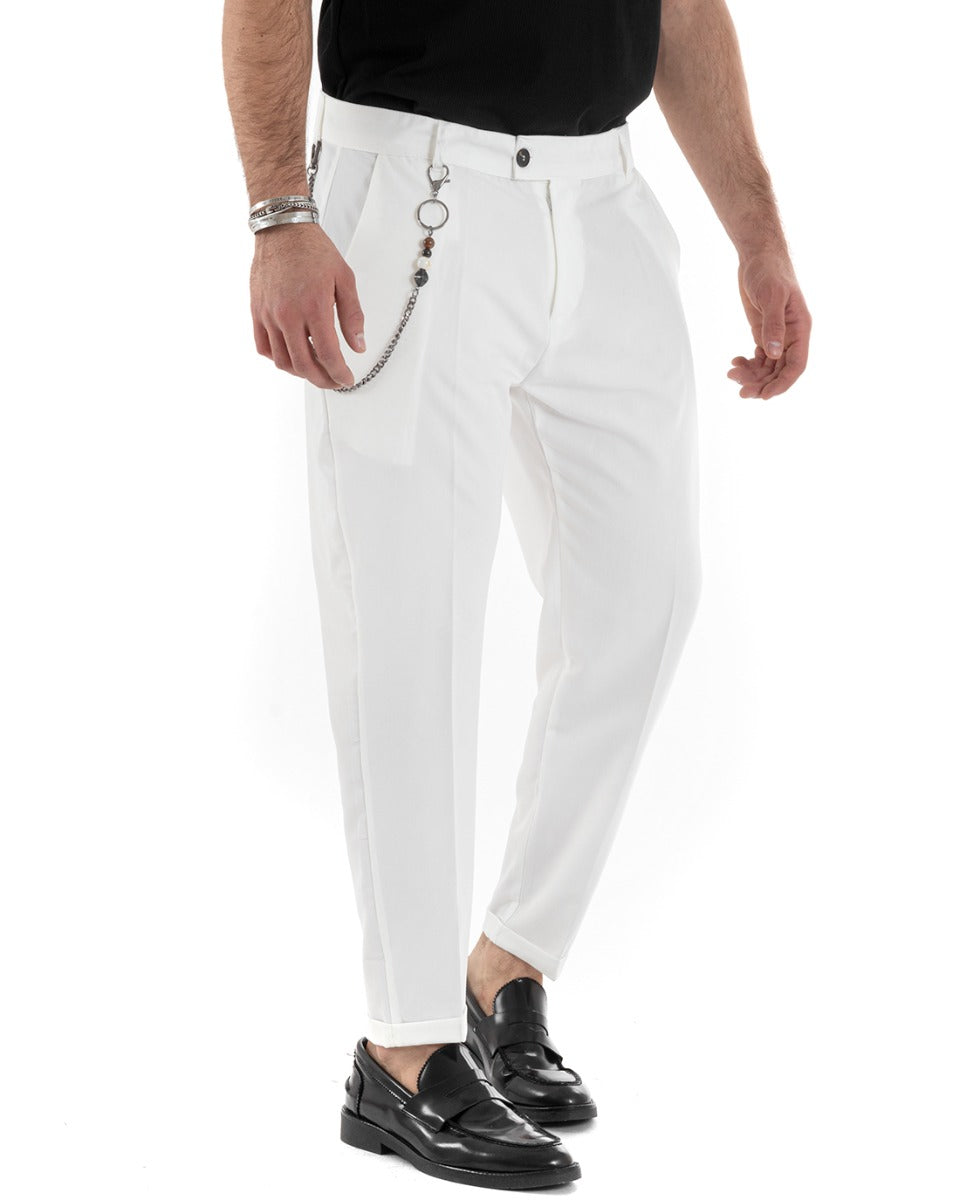 Pantaloni Uomo Viscosa Con Tasca America Classico Con Abbottonatura Allungata Casual Bianco GIOSAL P5659A