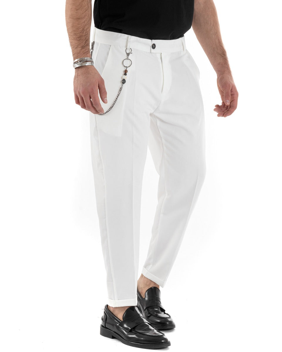 Classic Men's Trousers Elongated Button Viscose Casual Solid Color White GIOSAL-P5659A