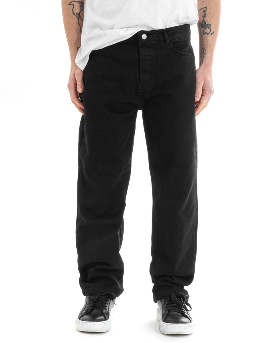 Pantaloni Uomo Lungo Jeans Tinta Unita Cinque Tasche Nero Straight Fit GIOSAL-P5665A