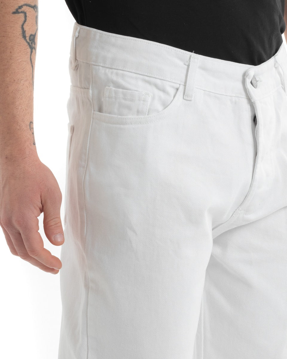 Pantaloni Uomo Lungo Jeans Tinta Unita Cinque Tasche Bianco Straight Fit GIOSAL-P5667A