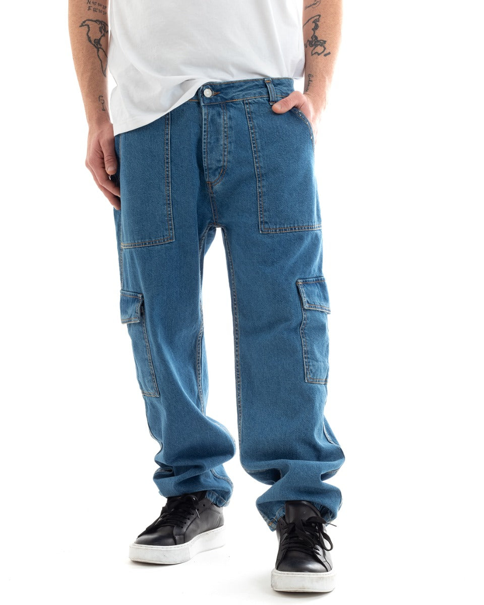 Men's Cargo Jeans Trousers Straight Fit Dark Denim Casual GIOSAL-P5669A