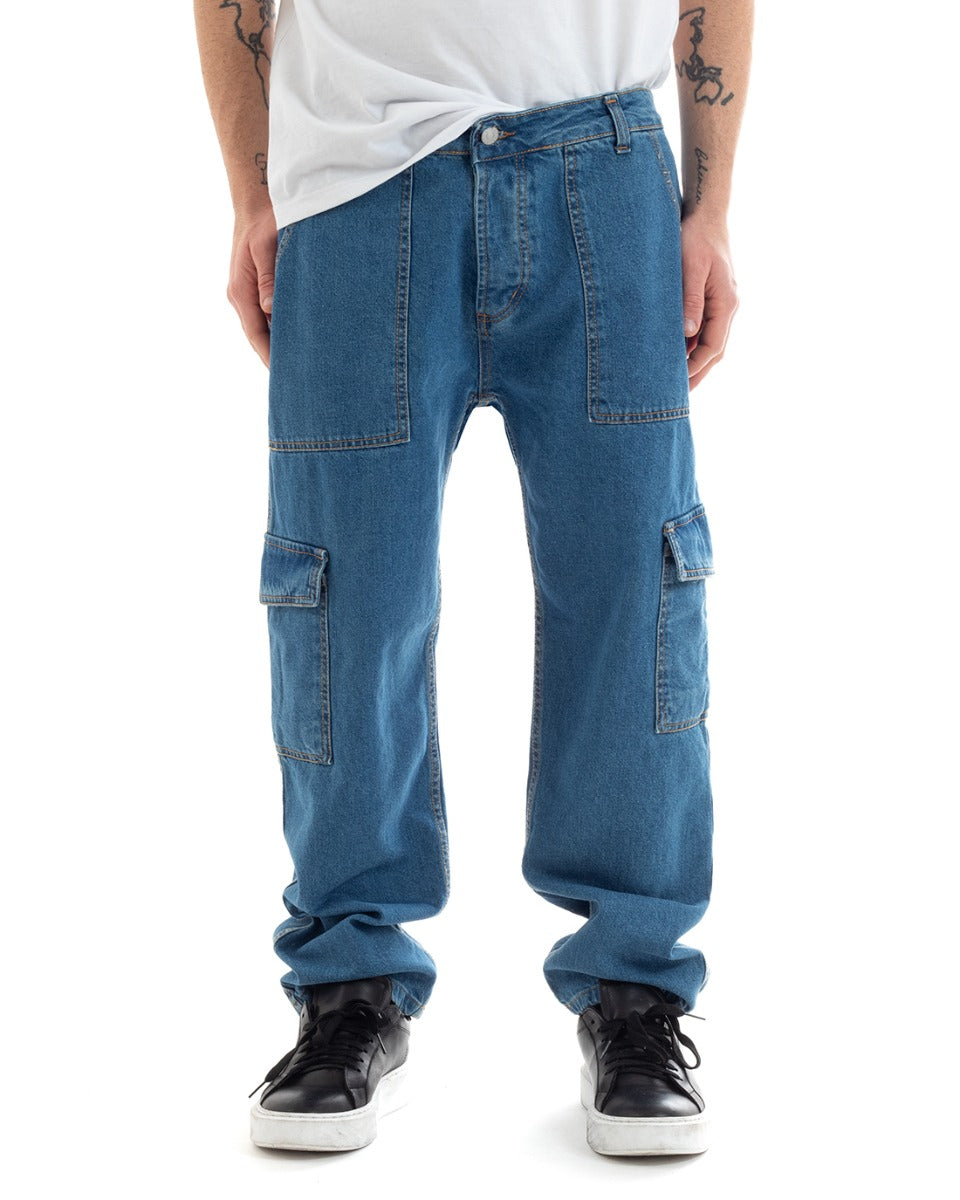 Men's Cargo Jeans Trousers Straight Fit Dark Denim Casual GIOSAL-P5669A