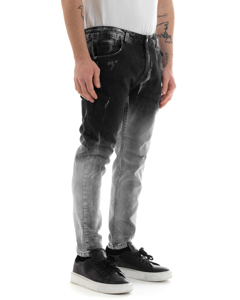 Pantaloni Jeans Uomo Slim Fit Denim Sfumato Nero Con Rotture Cinque Tasche GIOSAL-P5670A