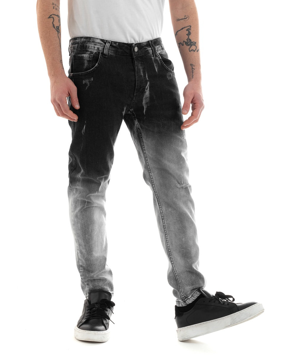 Pantaloni Jeans Uomo Slim Fit Denim Sfumato Nero Con Rotture Cinque Tasche GIOSAL-P5670A