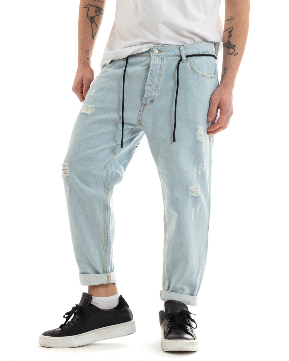 Pantaloni Jeans Uomo Loose Fit Denim Chiaro Cinque Tasche Con Rotture Casual GIOSAL-P5671A