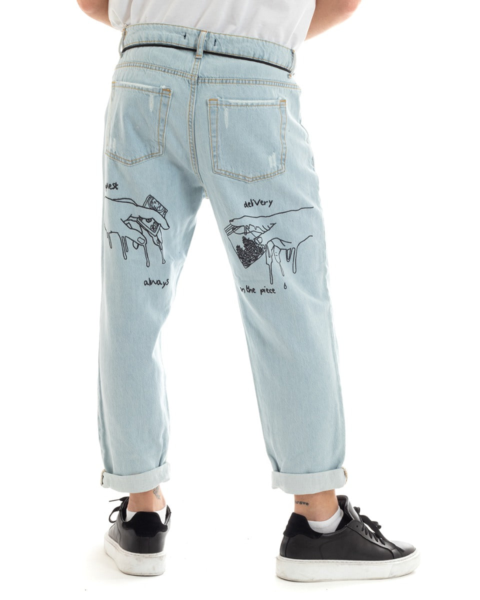 Men's Jeans Trousers Loose Fit Light Denim Five Pockets With Casual Rips GIOSAL-P5671A