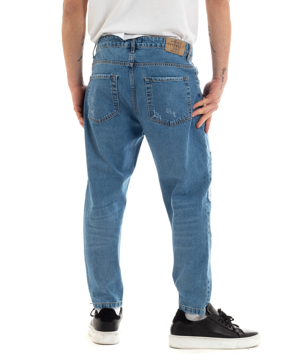 Pantaloni Jeans Uomo Loose Fit Denim Cinque Tasche Con Rotture Casual GIOSAL-P5673A