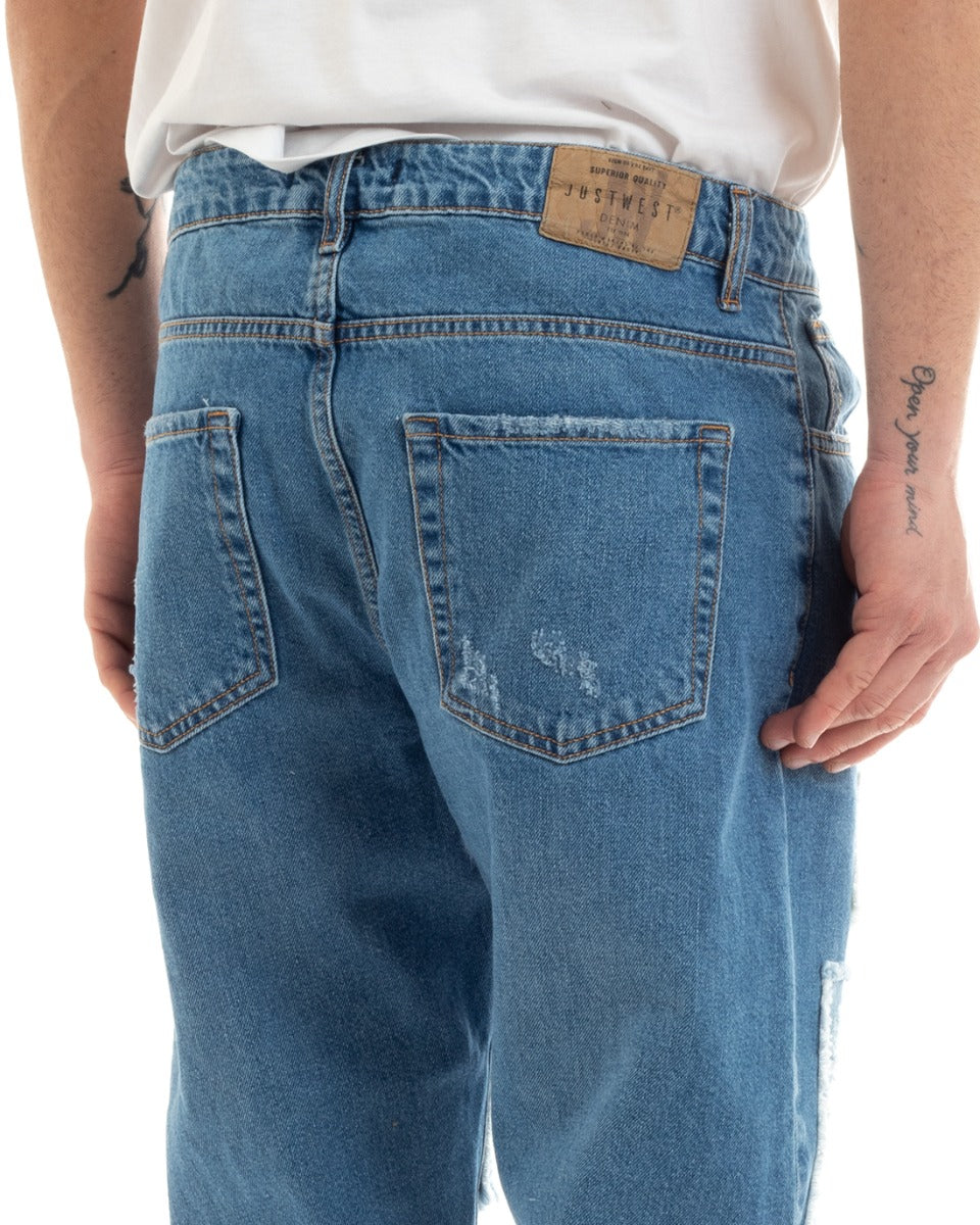Pantaloni Jeans Uomo Loose Fit Denim Cinque Tasche Con Rotture Casual GIOSAL-P5673A