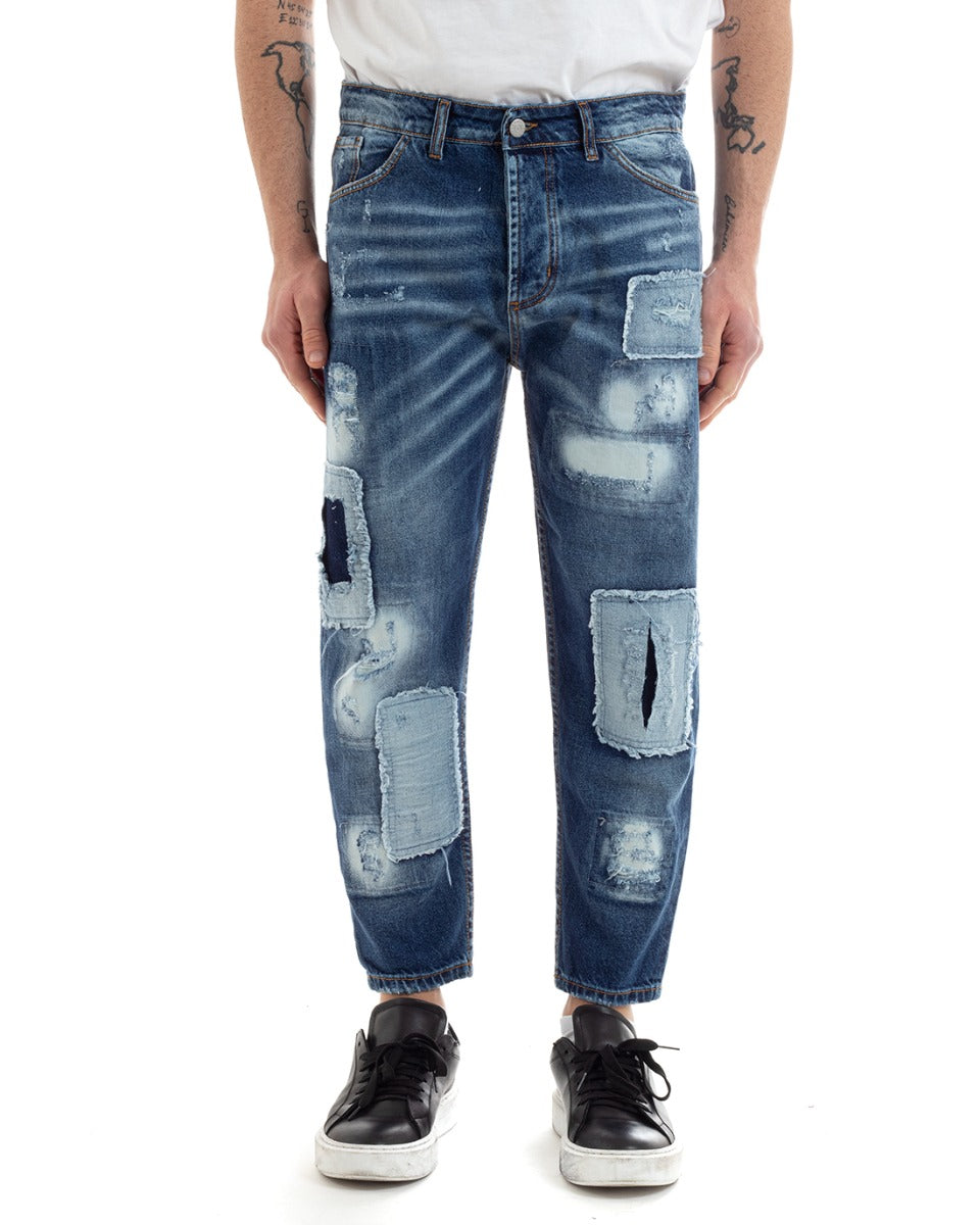 Men's Jeans Trousers Loose Fit Dark Denim Five Pockets With Casual Rips GIOSAL-P5674A
