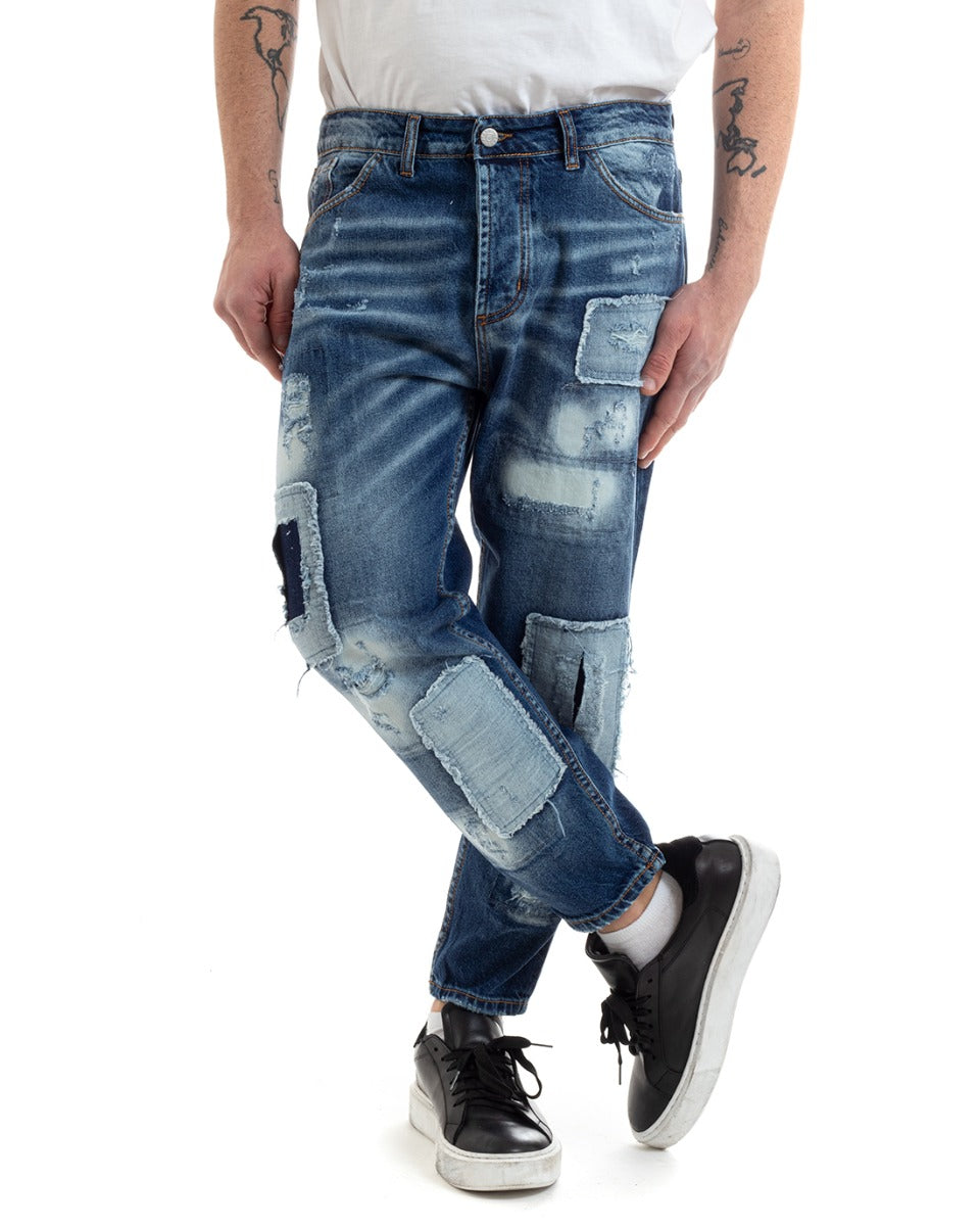 Men's Jeans Trousers Loose Fit Dark Denim Five Pockets With Casual Rips GIOSAL-P5674A