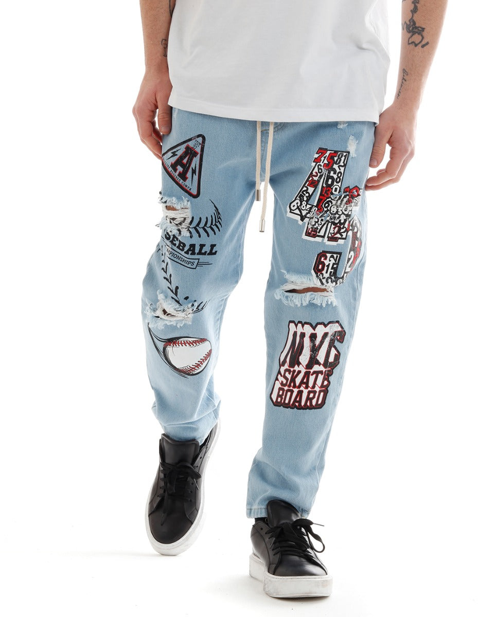 Men's Jeans Trousers Regular Fit Denim Trousers With Casual Print GIOSAL-P5676A