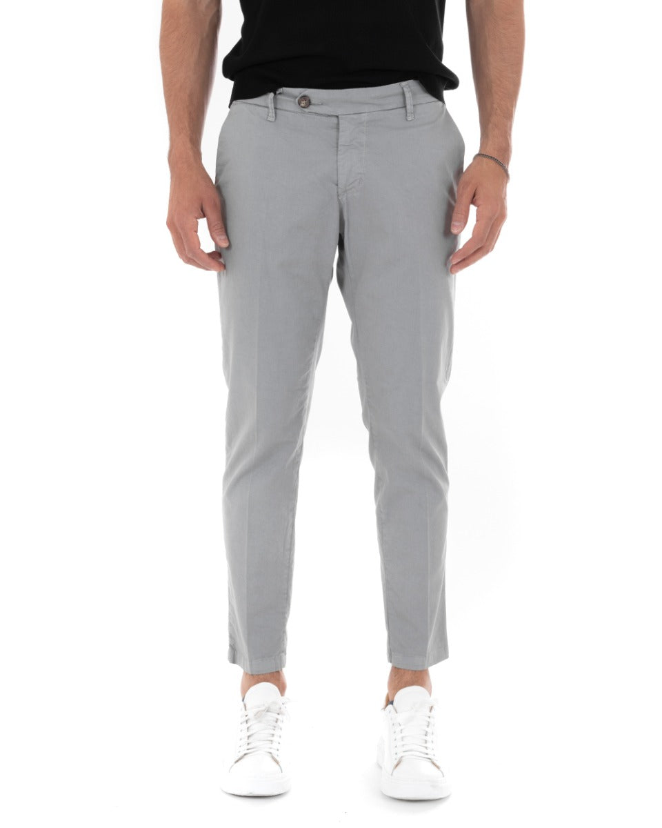 Classic Long Men's Trousers Solid Color Gray Long Button GIOSAL-P5684A