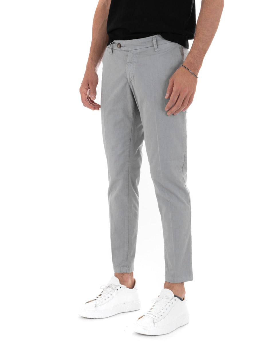 Pantaloni Uomo Cotone Tasca America Abbottonatura Allungata Capri Sartoriale Grigio GIOSAL-P5684A