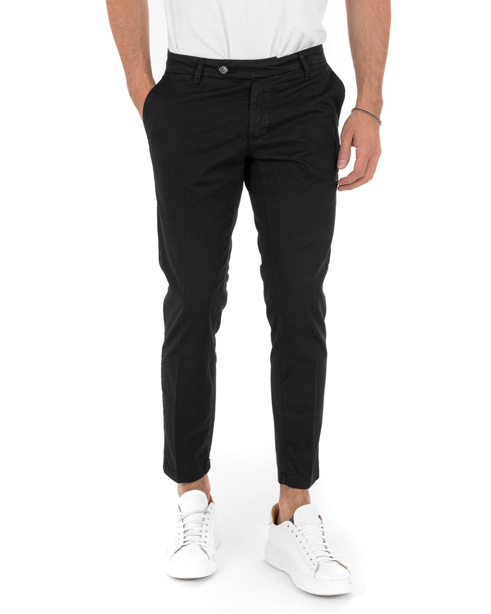 Classic Long Men's Trousers Solid Color Black Long Button GIOSAL-P5685A