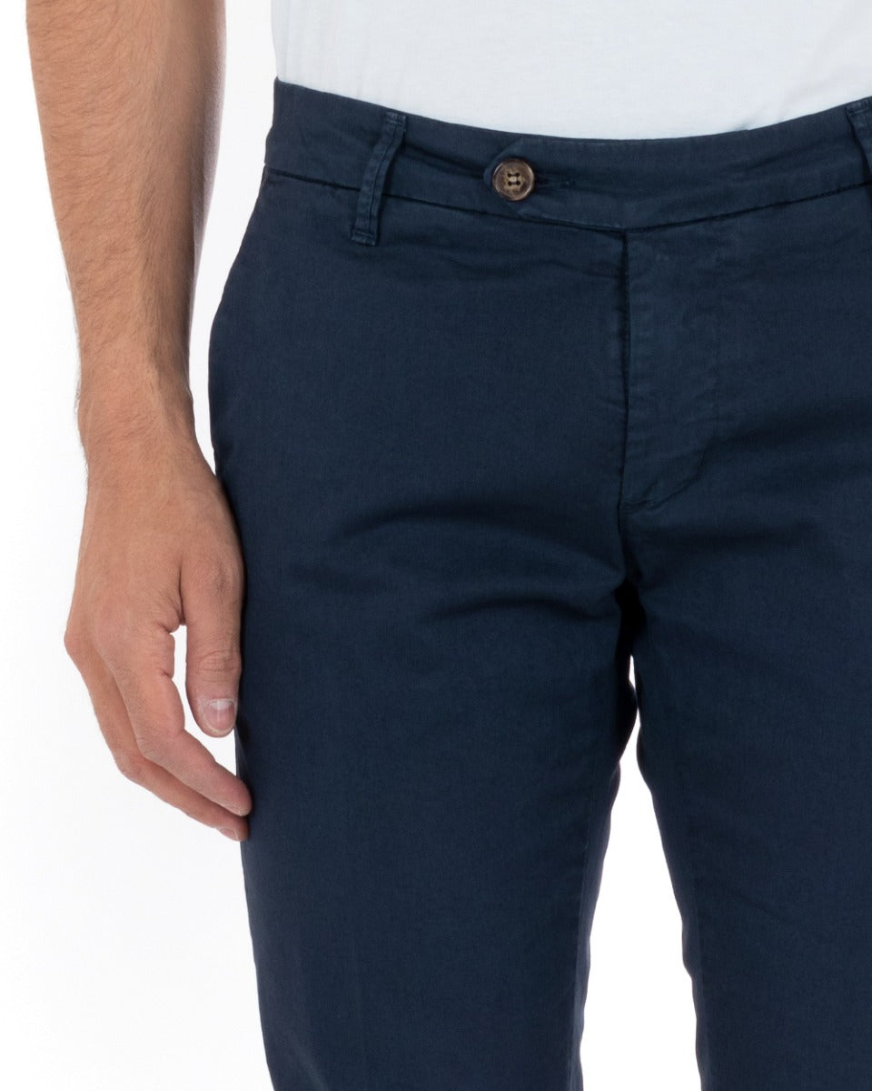 Pantaloni Uomo Cotone Tasca America Abbottonatura Allungata Capri Sartoriale Blu GIOSAL-P5686A
