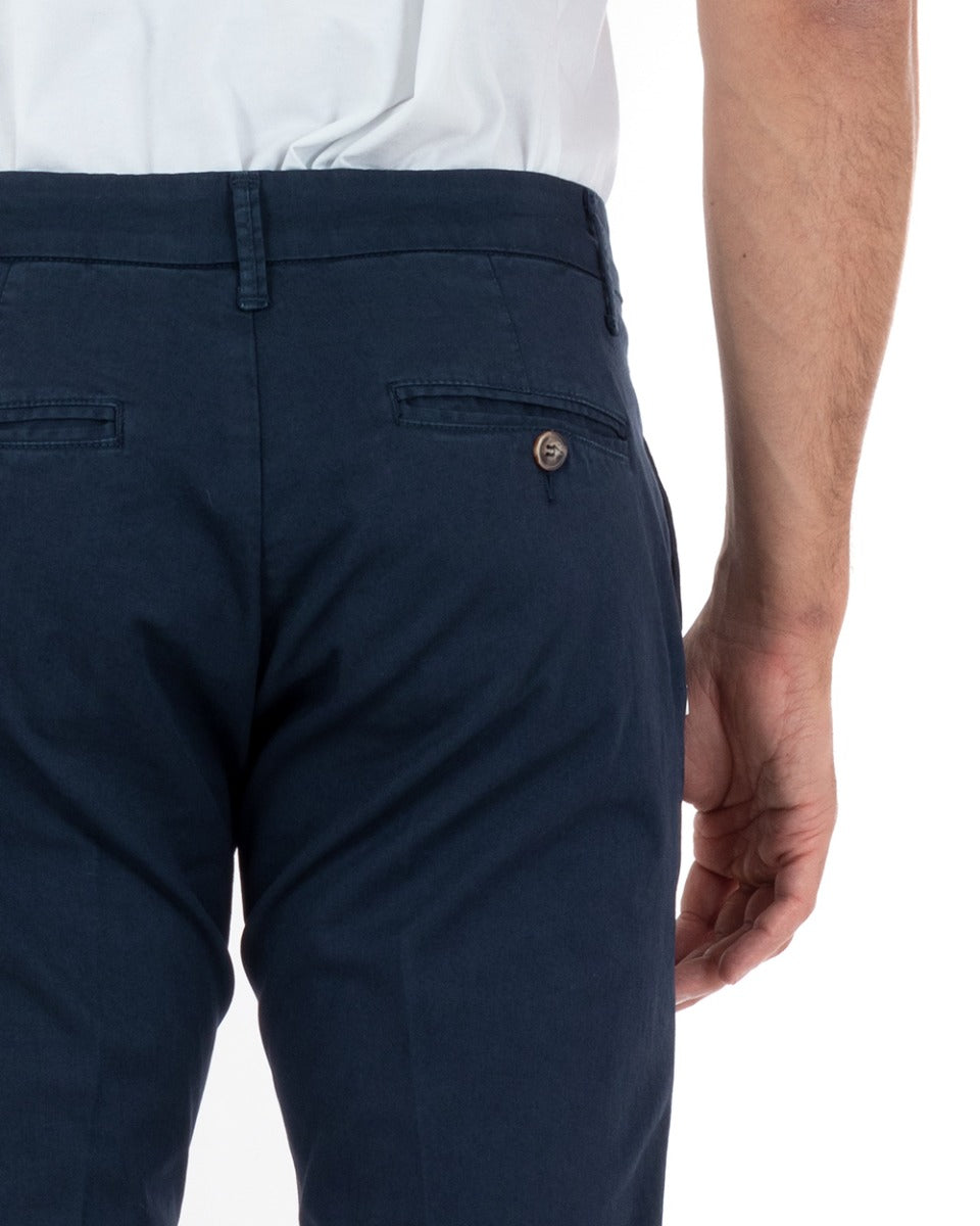 Classic Long Men's Trousers Solid Color Blue Long Button GIOSAL-P5686A