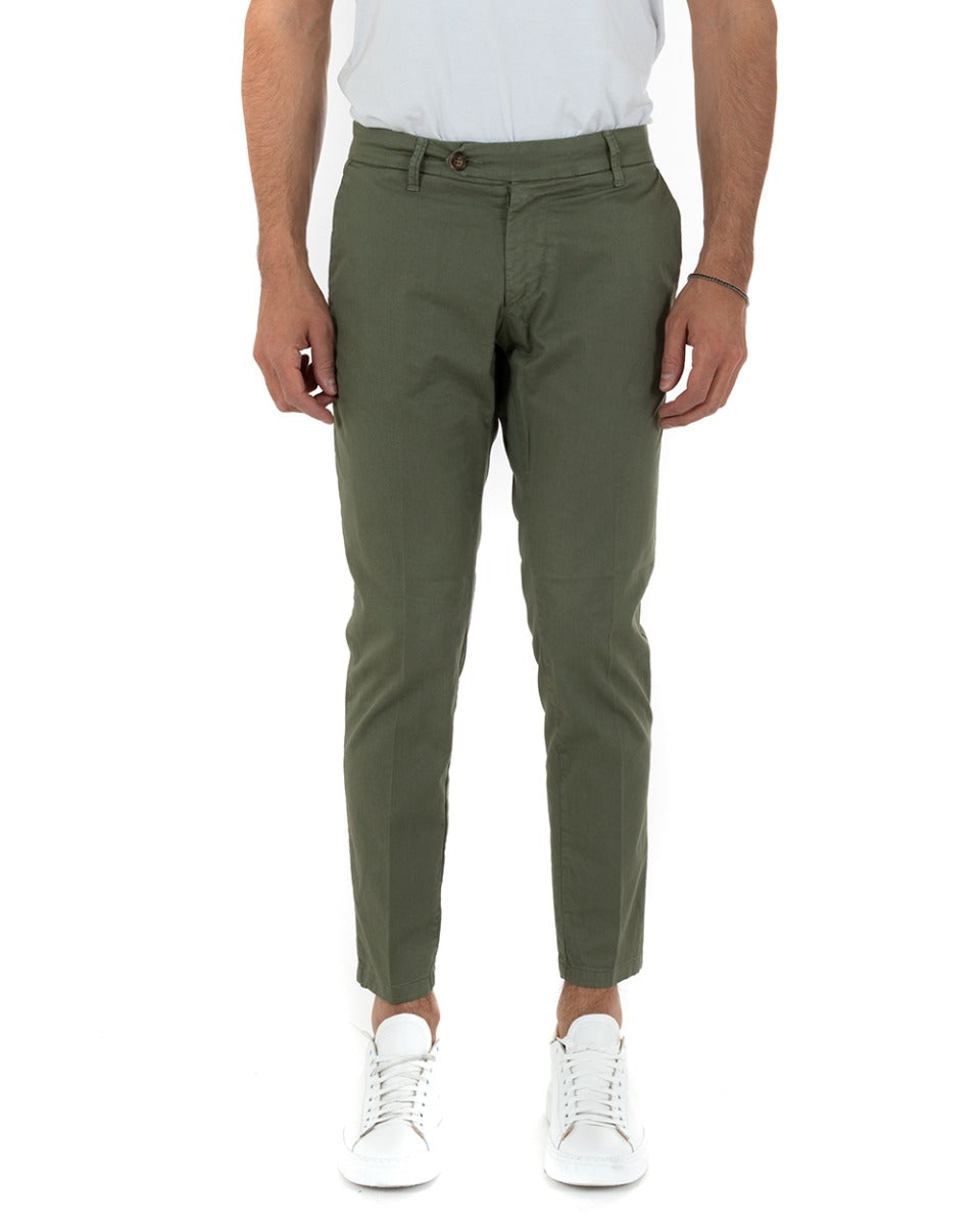 Classic Long Men's Trousers Solid Color Green Long Button GIOSAL-P5687A