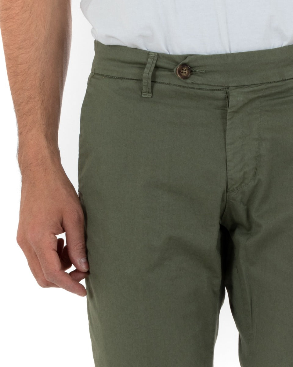Pantaloni Uomo Cotone Tasca America Abbottonatura Allungata Capri Sartoriale Verde GIOSAL-P5687A