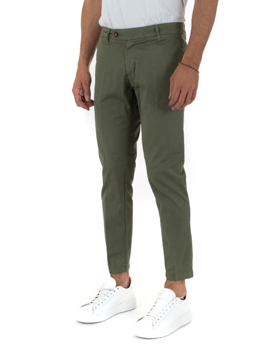 Classic Long Men's Trousers Solid Color Green Long Button GIOSAL-P5687A