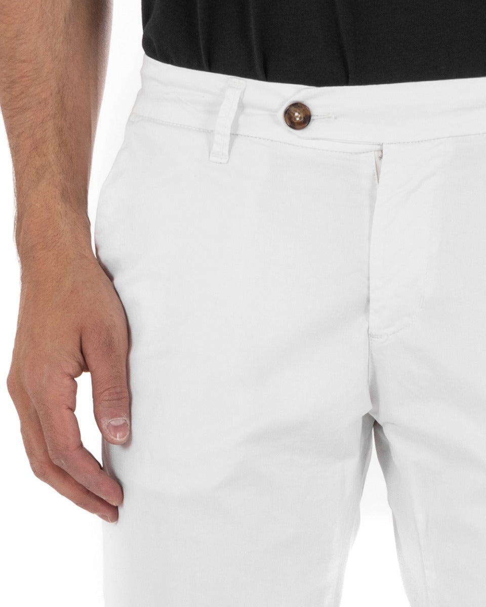 Pantaloni Uomo Cotone Tasca America Abbottonatura Allungata Capri Sartoriale Bianco GIOSAL-P5688A