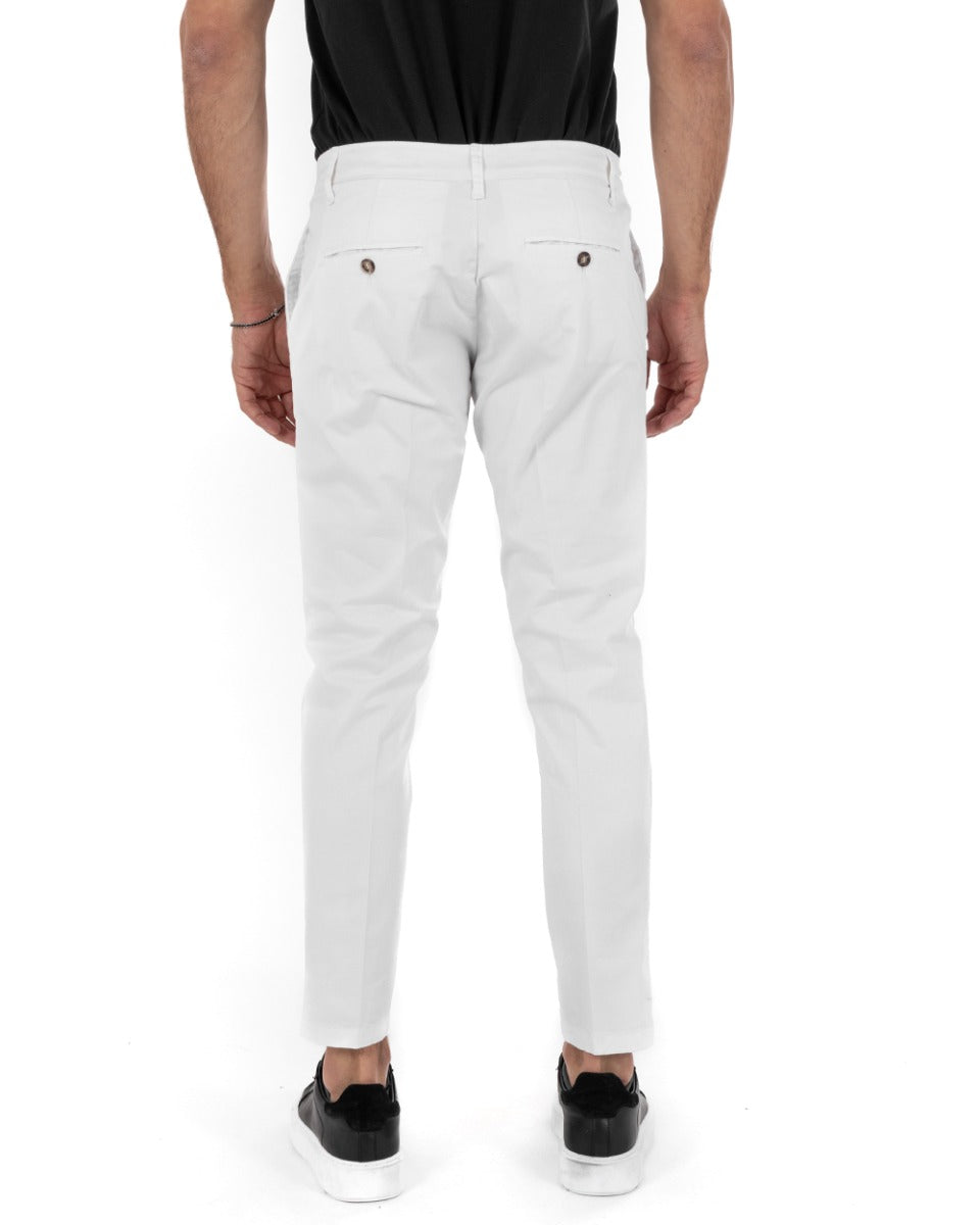 Pantaloni Uomo Cotone Tasca America Abbottonatura Allungata Capri Sartoriale Bianco GIOSAL-P5688A
