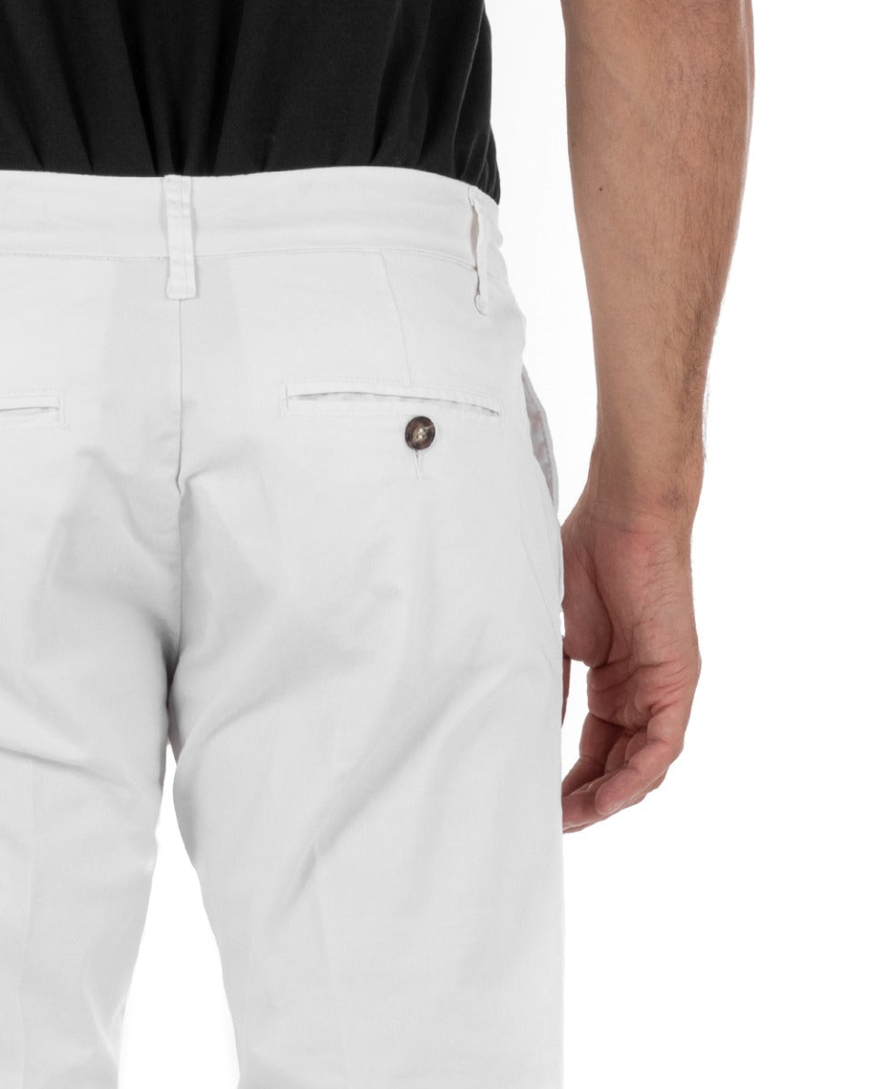 Classic Long Men's Trousers Solid Color White Long Button GIOSAL-P5688A
