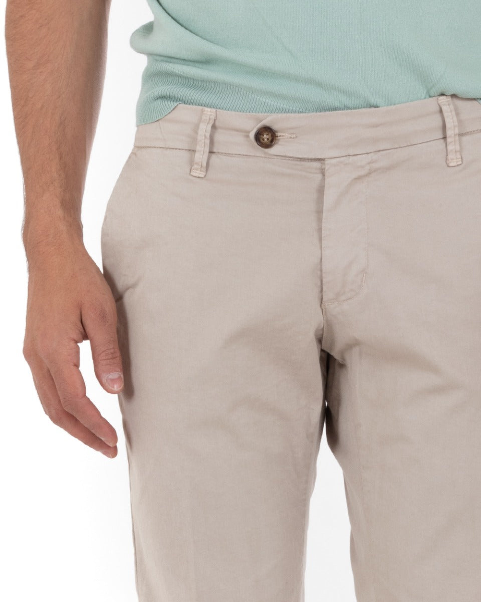 Pantaloni Uomo Cotone Tasca America Abbottonatura Allungata Capri Sartoriale Beige GIOSAL-P5689A