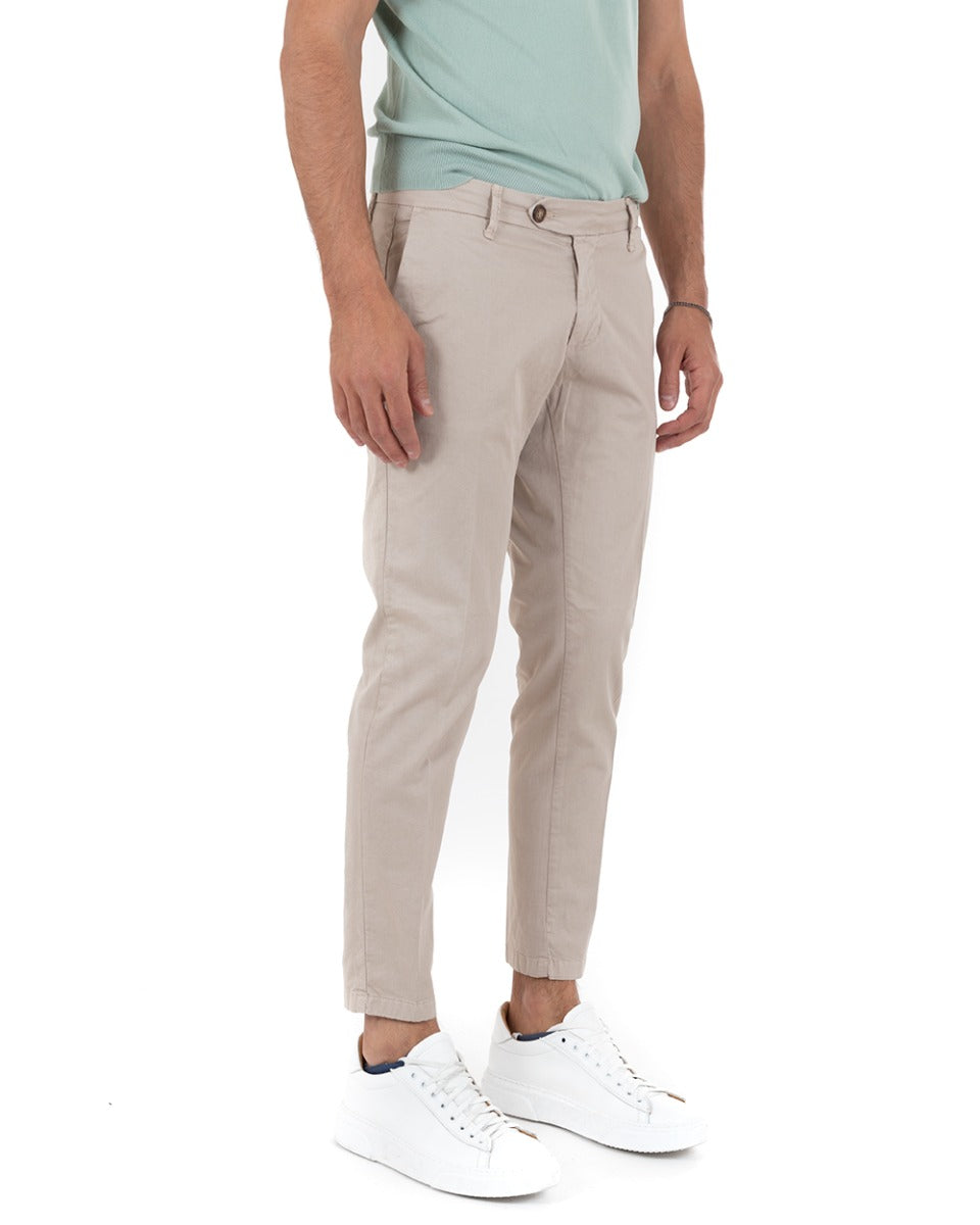Classic Long Men's Trousers Solid Color Beige Long Button GIOSAL-P5689A
