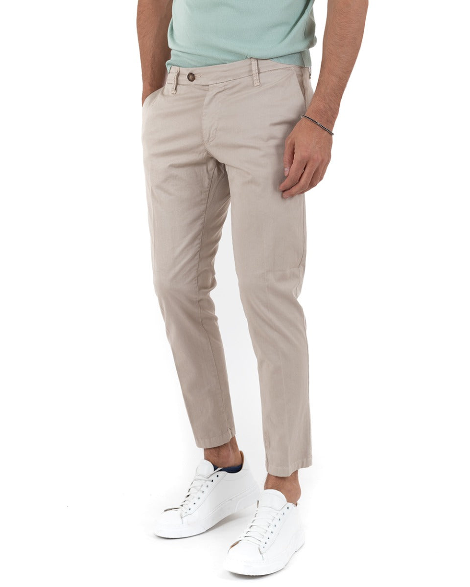 Classic Long Men's Trousers Solid Color Beige Long Button GIOSAL-P5689A