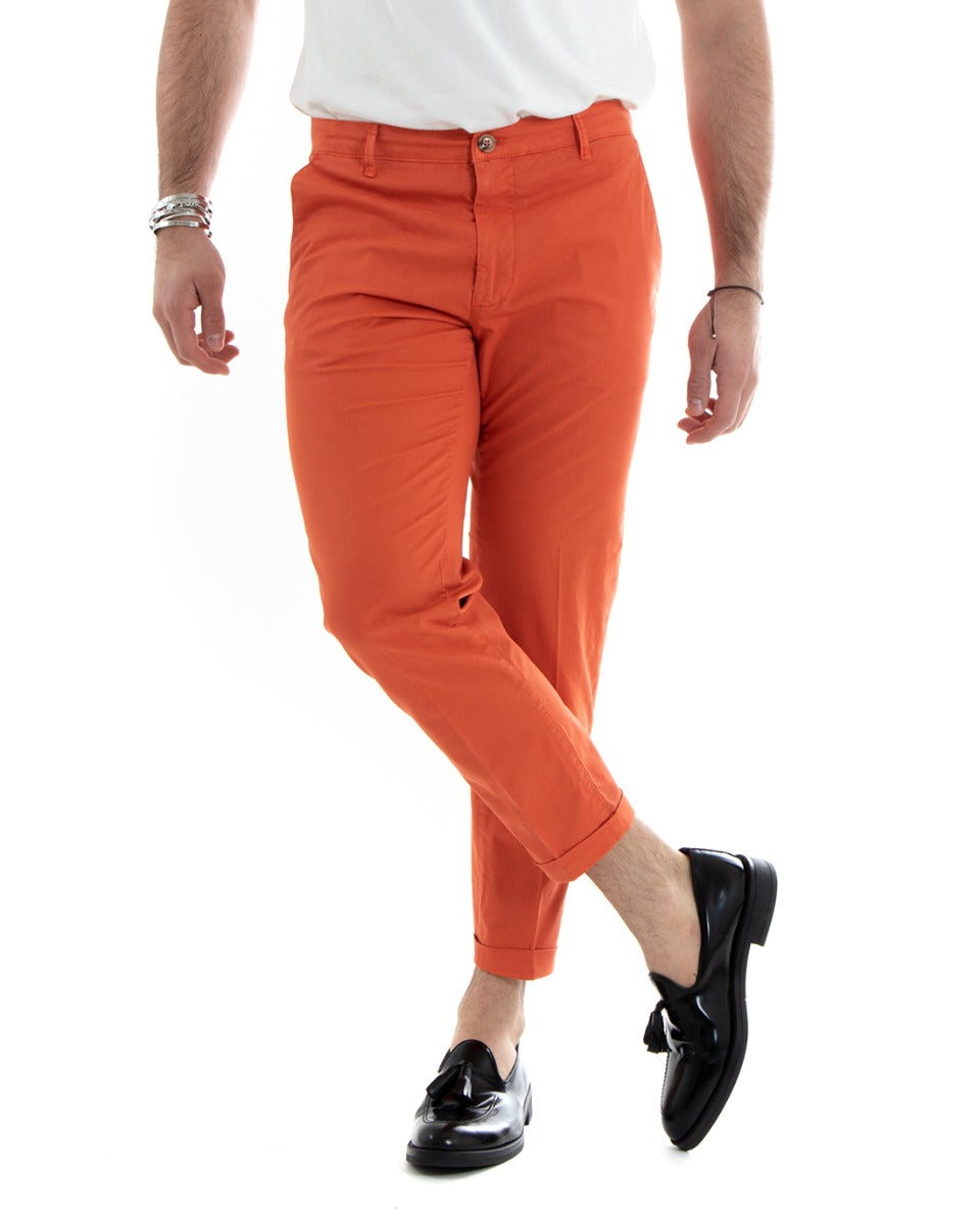 Men's Classic Basic Long Solid Color Orange Casual America Pocket Trousers GIOSAL-P5691A
