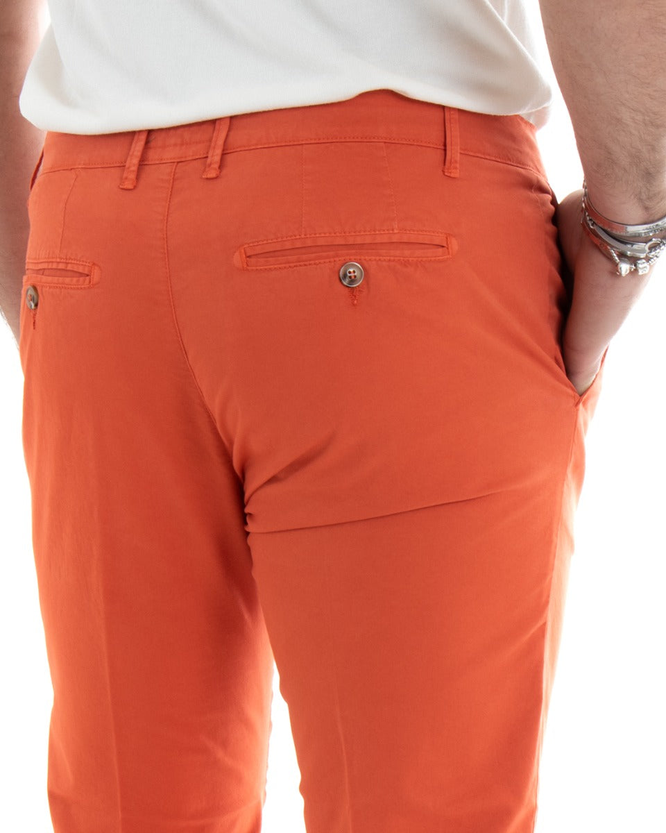 Men's Classic Basic Long Solid Color Orange Casual America Pocket Trousers GIOSAL-P5691A