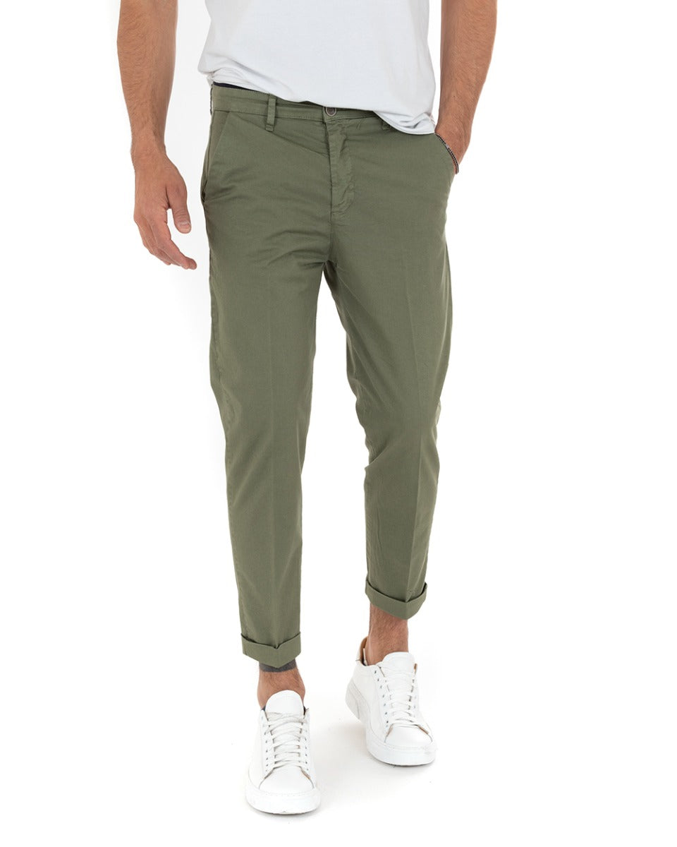 Pantaloni Uomo Cotone Tasca America Capri Sartoriale Slim Verde GIOSAL-P5692A