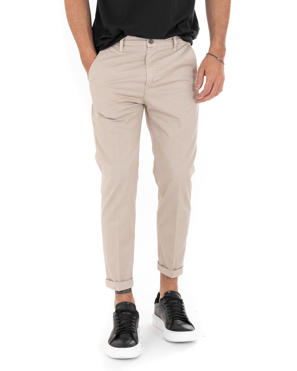 Men's Classic Basic Long Solid Color Beige Casual America Pocket Trousers GIOSAL-P5693A