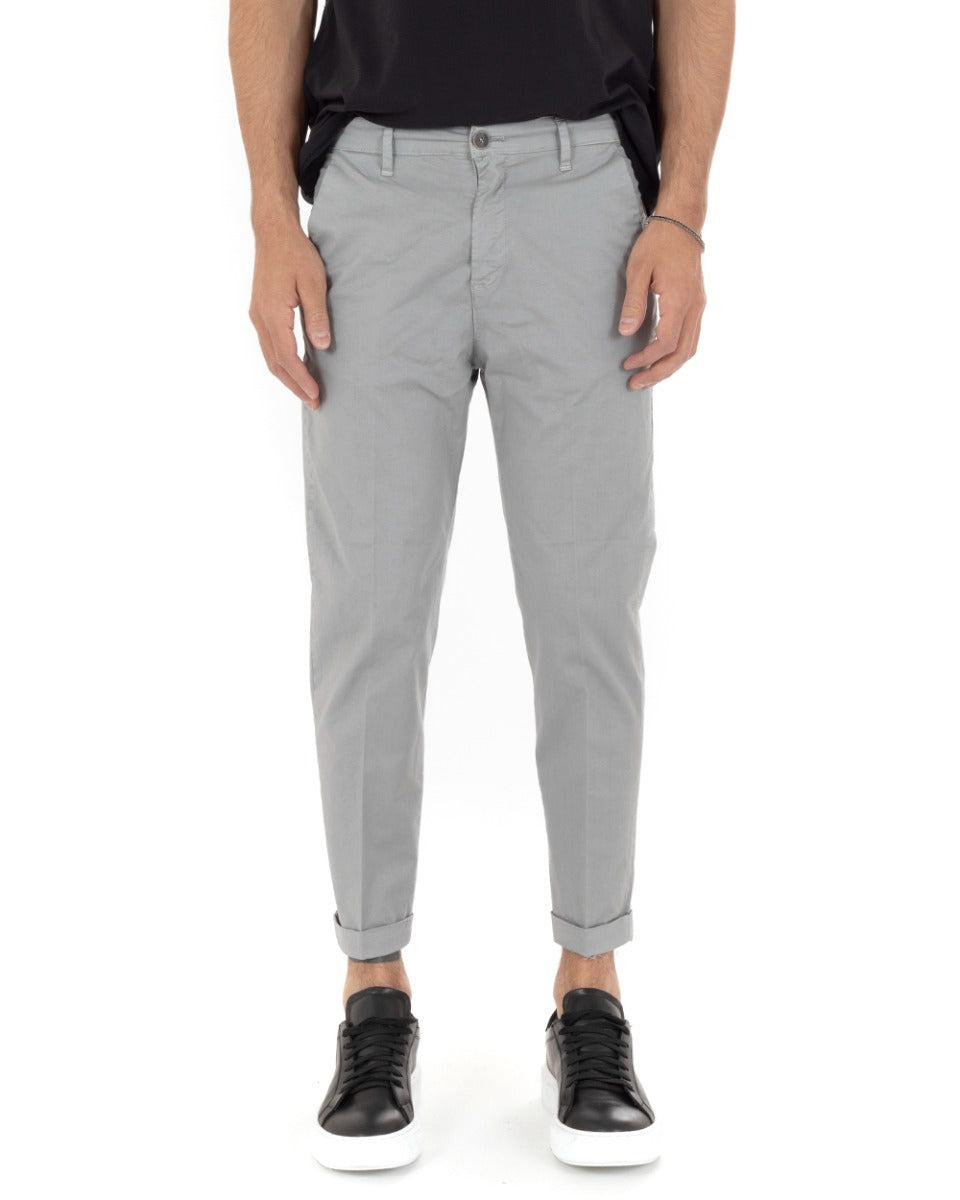 Men's Classic Basic Long Solid Color Light Gray Casual America Pocket Trousers GIOSAL-P5694A
