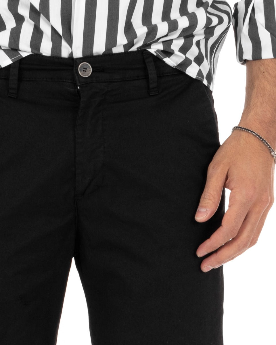 Pantaloni Uomo Cotone Tasca America Chinos Capri Sartoriale Slim Fit Casual Nero GIOSAL-P5695A