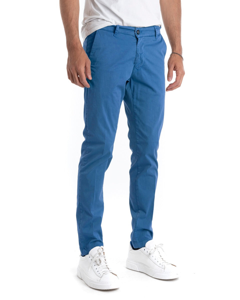 Pantaloni Uomo Cotone Tasca America Lungo Sartoriale Slim Azzurro GIOSAL-P5697A