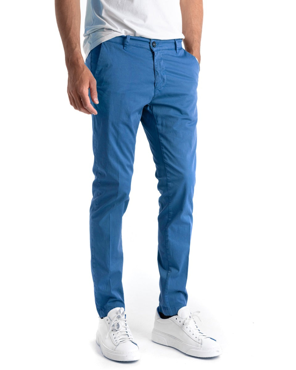 Classic Basic Classic Light Blue Long Men's Trousers GIOSAL-P5697A