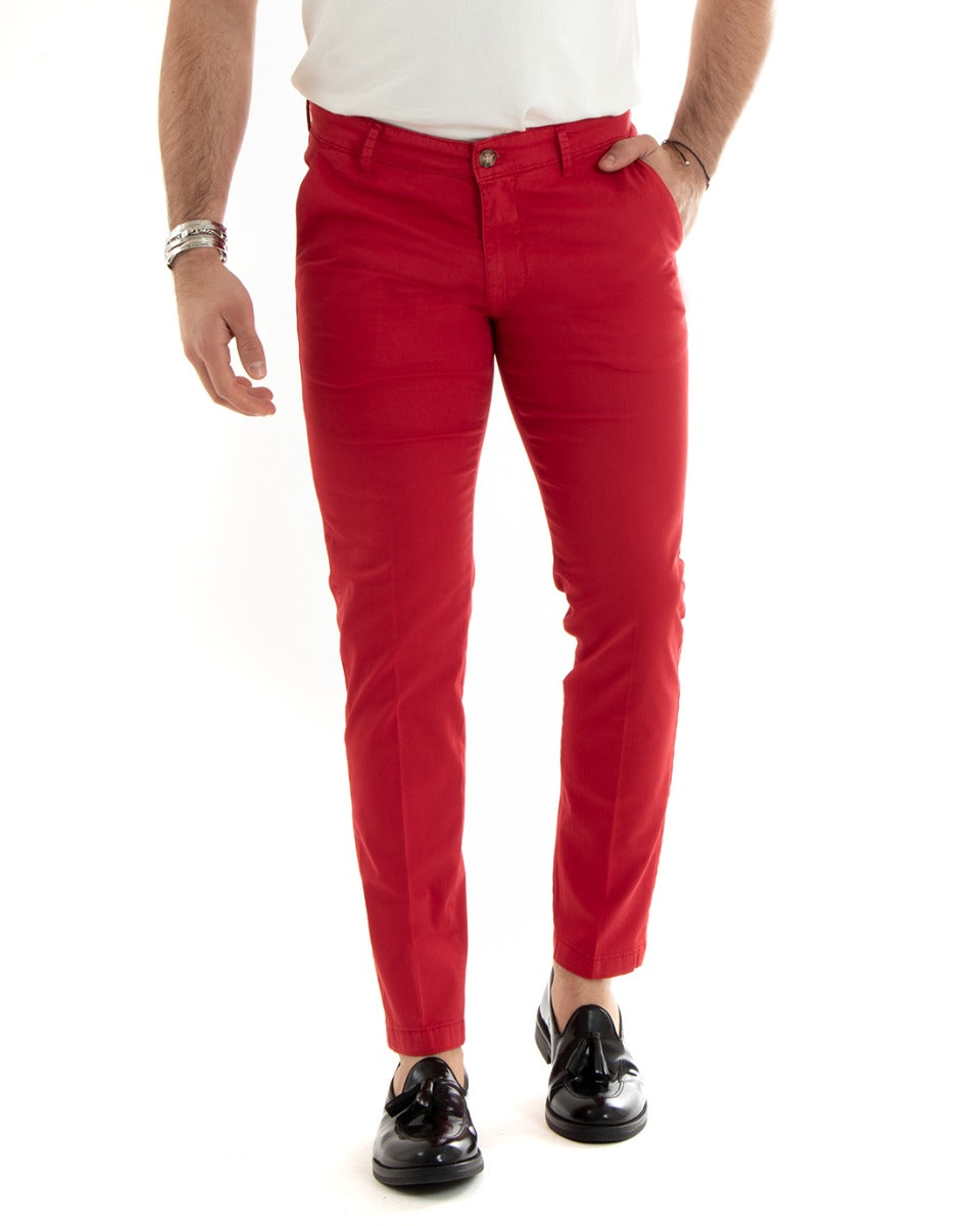 Classic Basic Red Solid Color Long Men's Trousers GIOSAL-P5699A